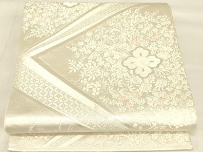 平和屋着物◎六通柄袋帯 切嵌花文 銀糸 正絹 逸品 AAAZ8023cs