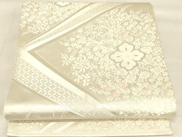 平和屋着物◎六通柄袋帯 切嵌花文 銀糸 正絹 逸品 AAAZ8023cs