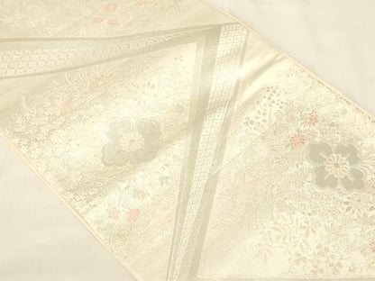 平和屋着物◎六通柄袋帯 切嵌花文 銀糸 正絹 逸品 AAAZ8023cs