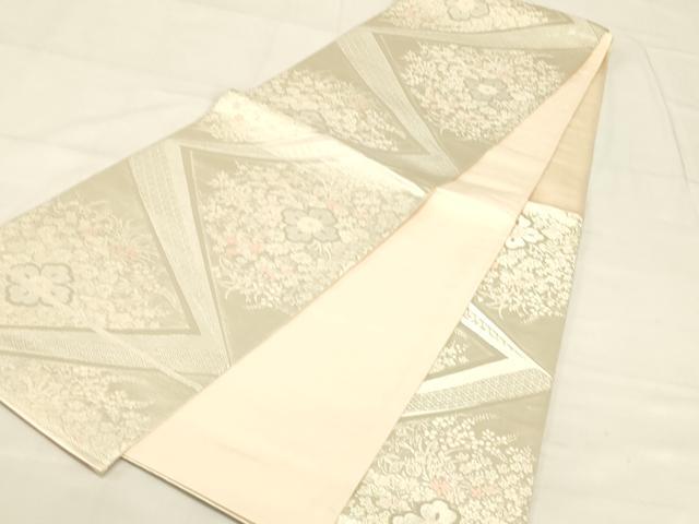 平和屋着物◎六通柄袋帯 切嵌花文 銀糸 正絹 逸品 AAAZ8023cs