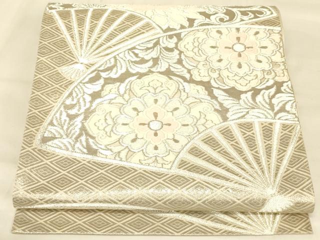 平和屋着物◎六通柄袋帯 唐織 扇面花文 プラチナ引箔 正絹 逸品 AAAZ8026cs
