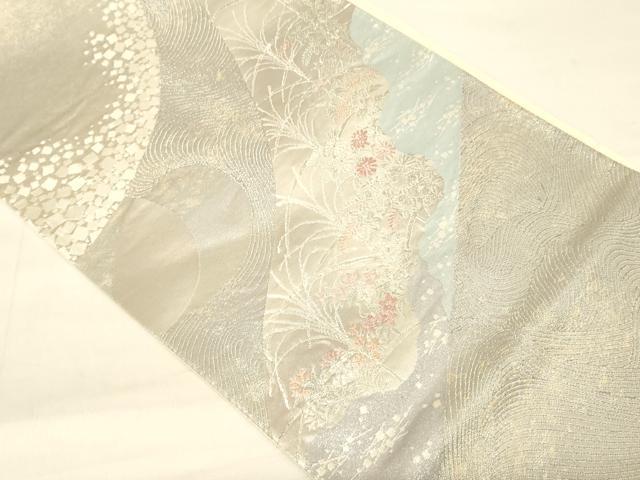 平和屋着物◎六通柄袋帯　流水花文　銀糸　正絹　逸品　AAAZ8044cs