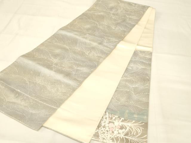 平和屋着物◎六通柄袋帯　流水花文　銀糸　正絹　逸品　AAAZ8044cs