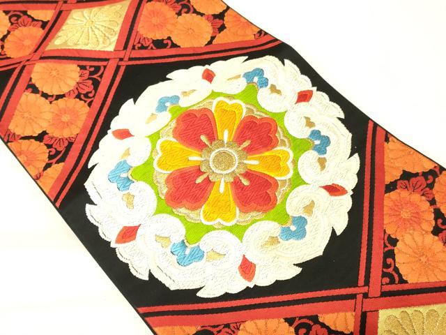 平和屋着物◎六通柄袋帯 唐織 正倉院花文 黒地 金糸 正絹 逸品 AAAZ8050cs