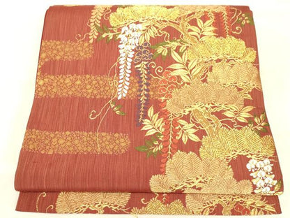 平和屋着物◎六通柄袋帯 唐織 松 藤 金糸 正絹 逸品 AAAZ8067cs
