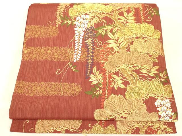 平和屋着物◎六通柄袋帯 唐織 松 藤 金糸 正絹 逸品 AAAZ8067cs