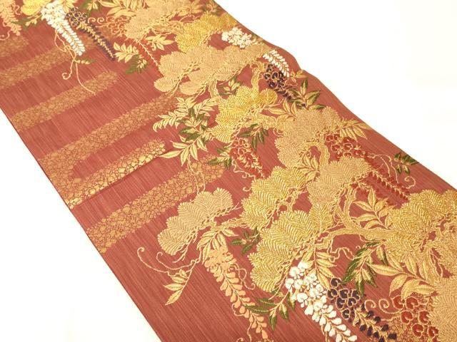 平和屋着物◎六通柄袋帯 唐織 松 藤 金糸 正絹 逸品 AAAZ8067cs