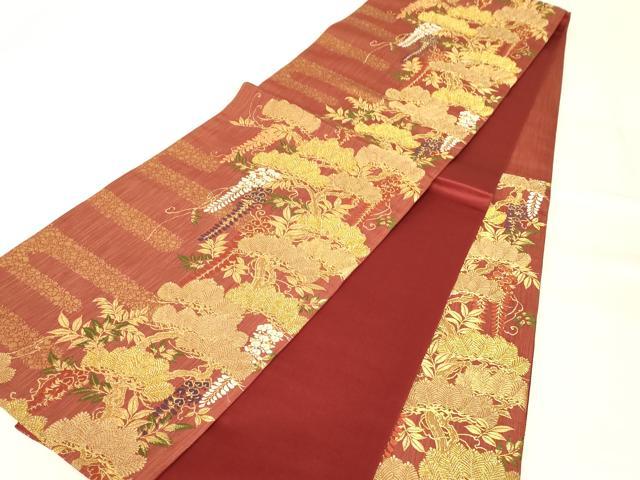 平和屋着物◎六通柄袋帯 唐織 松 藤 金糸 正絹 逸品 AAAZ8067cs