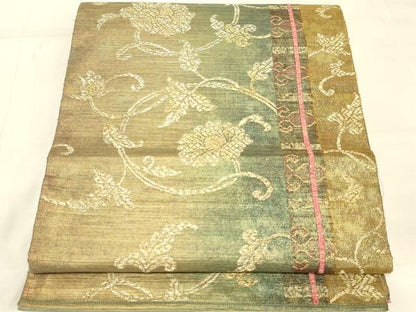 平和屋着物◎六通柄袋帯 更紗花文 金糸 引箔 正絹 逸品 AAAZ8070cs