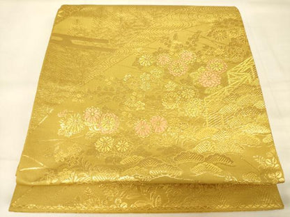 平和屋着物◎全通柄袋帯 唐織 草花文 金糸 正絹 逸品 AAAZ8072cs