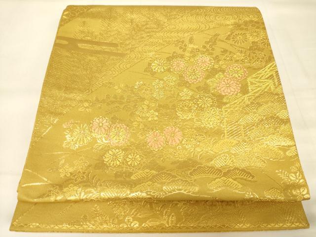 平和屋着物◎全通柄袋帯 唐織 草花文 金糸 正絹 逸品 AAAZ8072cs