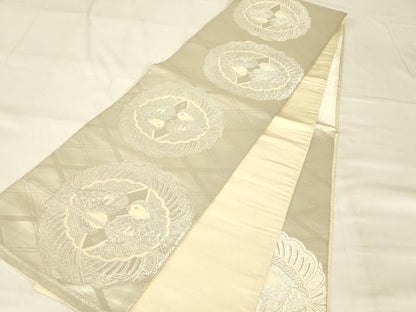 平和屋着物◎六通柄袋帯 唐織 双鳥文 銀糸 正絹 逸品 AAAZ8076cs