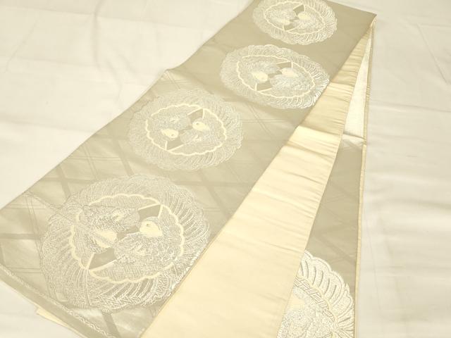 平和屋着物◎六通柄袋帯 唐織 双鳥文 銀糸 正絹 逸品 AAAZ8076cs