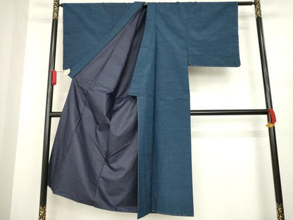 平和屋着物●男性 紬 アンサンブル 網代織 色無地 藍鉄色 正絹 逸品 未使用 AAAZ8087ck
