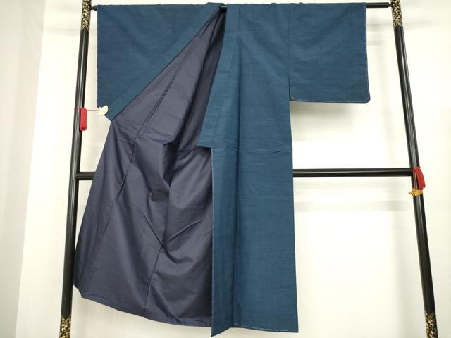 平和屋着物●男性 紬 アンサンブル 網代織 色無地 藍鉄色 正絹 逸品 未使用 AAAZ8087ck