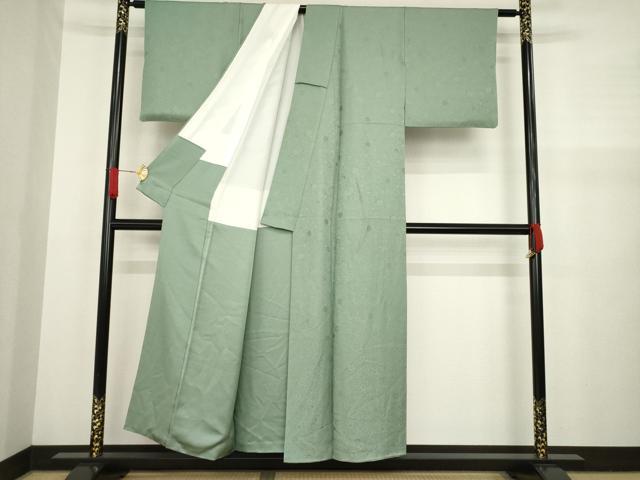 平和屋着物●上質な色無地 舞花地紋 青白橡色 正絹 逸品 AAAZ8101ck