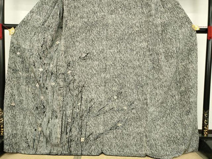平和屋着物●訪問着　枝花文　黒地　金彩　正絹　逸品　AAAZ8108ck
