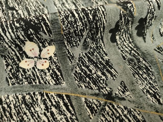 平和屋着物●訪問着　枝花文　黒地　金彩　正絹　逸品　AAAZ8108ck