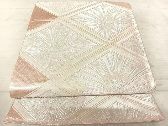 平和屋着物◎六通柄袋帯　菱松葉文　銀糸　正絹　逸品　AAAZ8161yx