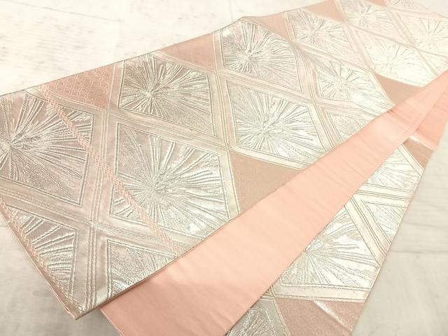 平和屋着物◎六通柄袋帯　菱松葉文　銀糸　正絹　逸品　AAAZ8161yx