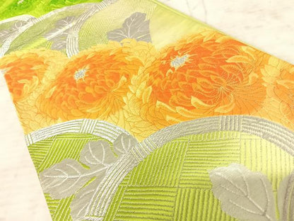 平和屋着物◎六通柄袋帯　唐織　菊文　銀糸　正絹　逸品　AAAZ8164yx