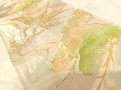 平和屋着物◎六通柄袋帯　飛鶴松文　金銀糸　正絹　逸品　AAAZ8171yx