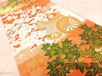 平和屋着物◎六通柄袋帯　唐織　渡橋御所車花文　金銀糸　正絹　逸品　AAAZ8177yx
