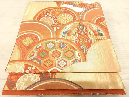 平和屋着物◎六通柄袋帯　唐織　青海波花鳥文　金銀糸　正絹　逸品　AAAZ8178yx