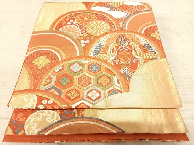 平和屋着物◎六通柄袋帯　唐織　青海波花鳥文　金銀糸　正絹　逸品　AAAZ8178yx