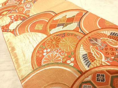 平和屋着物◎六通柄袋帯　唐織　青海波花鳥文　金銀糸　正絹　逸品　AAAZ8178yx
