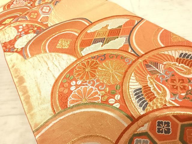 平和屋着物◎六通柄袋帯　唐織　青海波花鳥文　金銀糸　正絹　逸品　AAAZ8178yx