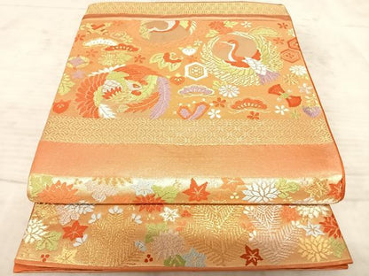 平和屋着物◎六通柄袋帯　唐織　宝尽くし花鳥文　金糸　正絹　逸品　AAAZ8180yx