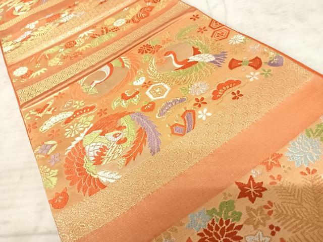 平和屋着物◎六通柄袋帯　唐織　宝尽くし花鳥文　金糸　正絹　逸品　AAAZ8180yx
