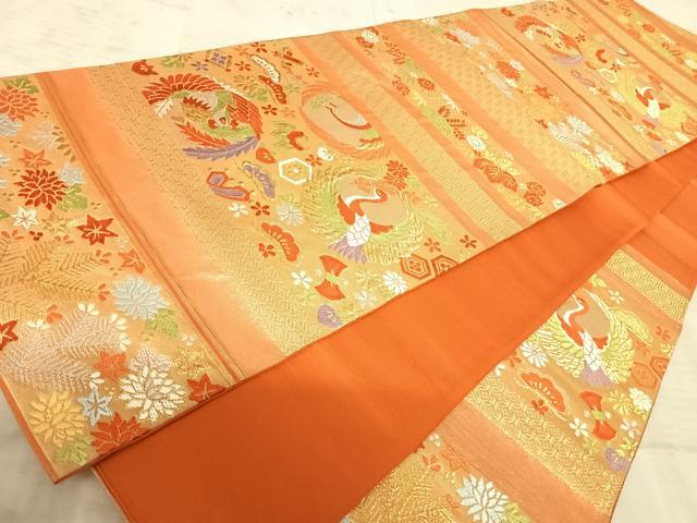平和屋着物◎六通柄袋帯　唐織　宝尽くし花鳥文　金糸　正絹　逸品　AAAZ8180yx
