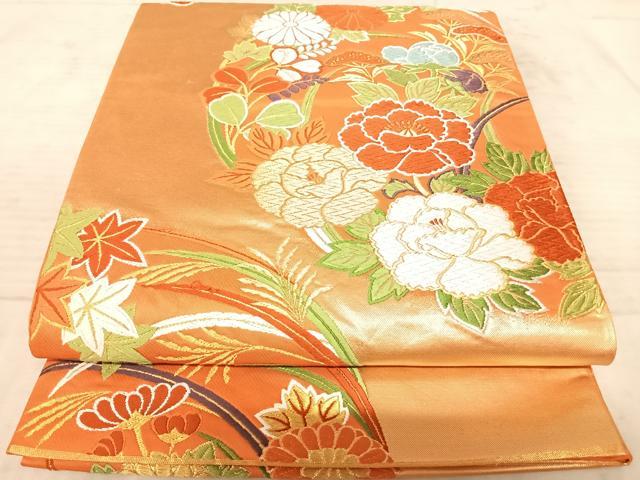 平和屋着物◎六通柄袋帯 唐織 草花文 金糸 正絹 逸品 AAAZ8182yx