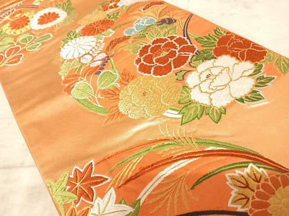 平和屋着物◎六通柄袋帯 唐織 草花文 金糸 正絹 逸品 AAAZ8182yx