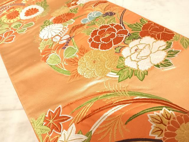 平和屋着物◎六通柄袋帯 唐織 草花文 金糸 正絹 逸品 AAAZ8182yx