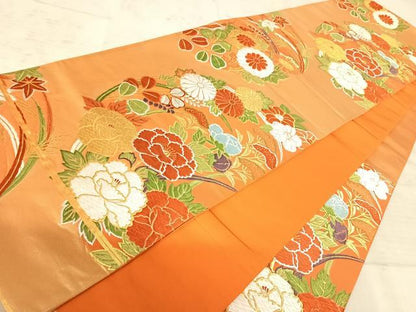 平和屋着物◎六通柄袋帯 唐織 草花文 金糸 正絹 逸品 AAAZ8182yx