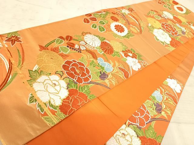 平和屋着物◎六通柄袋帯 唐織 草花文 金糸 正絹 逸品 AAAZ8182yx