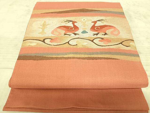 平和屋着物◎太鼓柄袋帯 動物花文 正絹 逸品 AAAZ8186yx