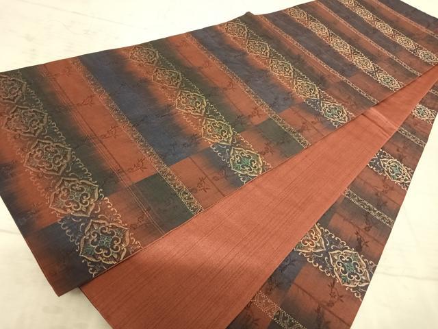 平和屋着物◎全通柄袋帯　横段花文　金糸　正絹　逸品　AAAZ8187yx