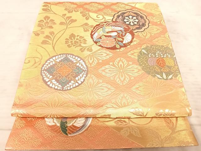 平和屋着物◎六通柄袋帯　唐織　花鳥丸文　金糸　正絹　逸品　AAAZ8194yx