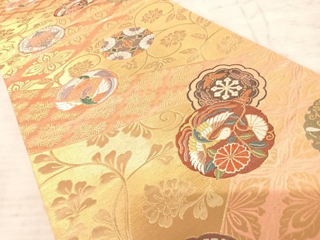平和屋着物◎六通柄袋帯　唐織　花鳥丸文　金糸　正絹　逸品　AAAZ8194yx