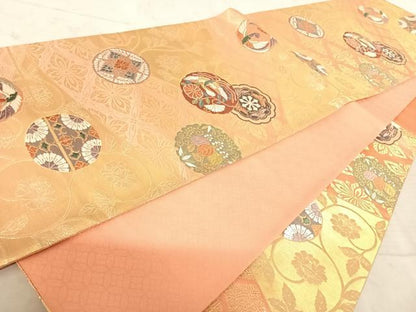 平和屋着物◎六通柄袋帯　唐織　花鳥丸文　金糸　正絹　逸品　AAAZ8194yx