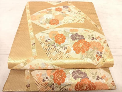 平和屋着物◎佐賀錦　六通柄袋帯　唐織　地紙花文　金糸　正絹　逸品　AAAZ8195yx