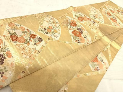 平和屋着物◎佐賀錦　六通柄袋帯　唐織　地紙花文　金糸　正絹　逸品　AAAZ8195yx