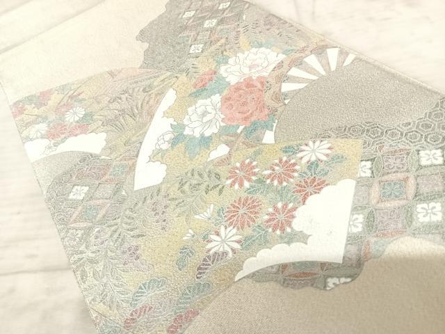 平和屋着物◎綴れ　太鼓柄袋帯　地紙花文　銀糸　正絹　逸品　AAAZ8205yx