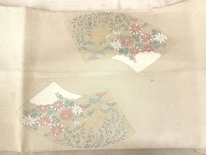 平和屋着物◎綴れ　太鼓柄袋帯　地紙花文　銀糸　正絹　逸品　AAAZ8205yx