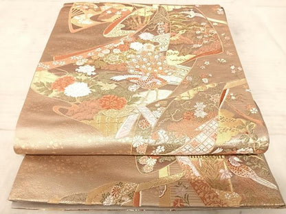 平和屋着物◎六通柄袋帯　唐織　御簾取花衣文　金糸　正絹　逸品　AAAZ8212yx