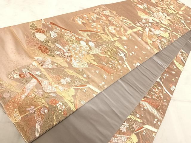 平和屋着物◎六通柄袋帯　唐織　御簾取花衣文　金糸　正絹　逸品　AAAZ8212yx